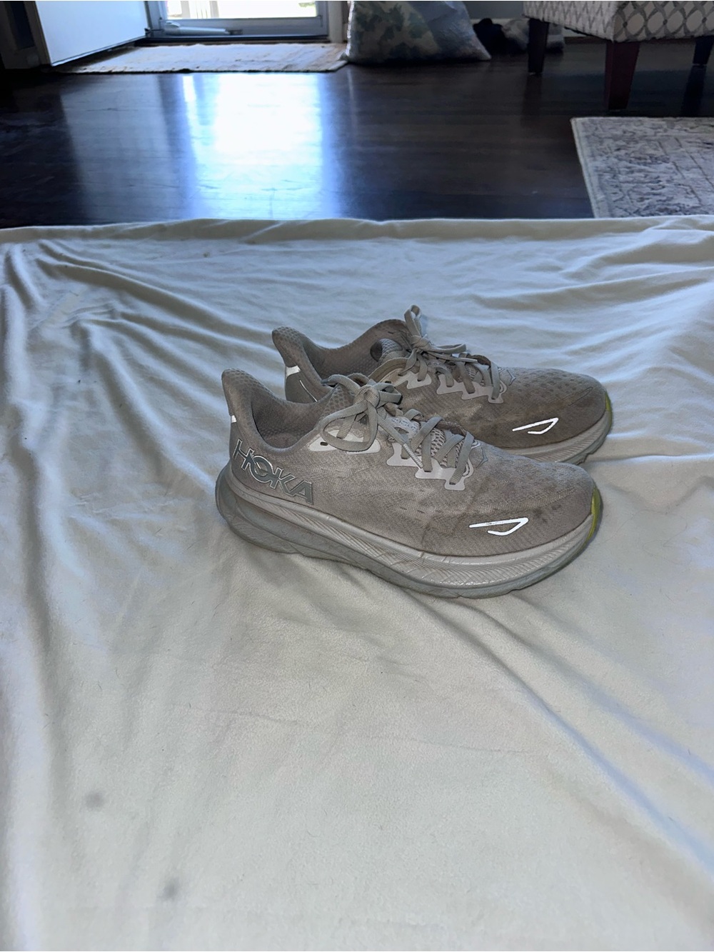Hoka Neutral Running Shoes in Light Taupe/Gray